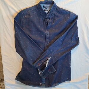 Tommy Hilfiger Indigo Medium Long Sleeve Button Up Shirt Medium Red Star Details